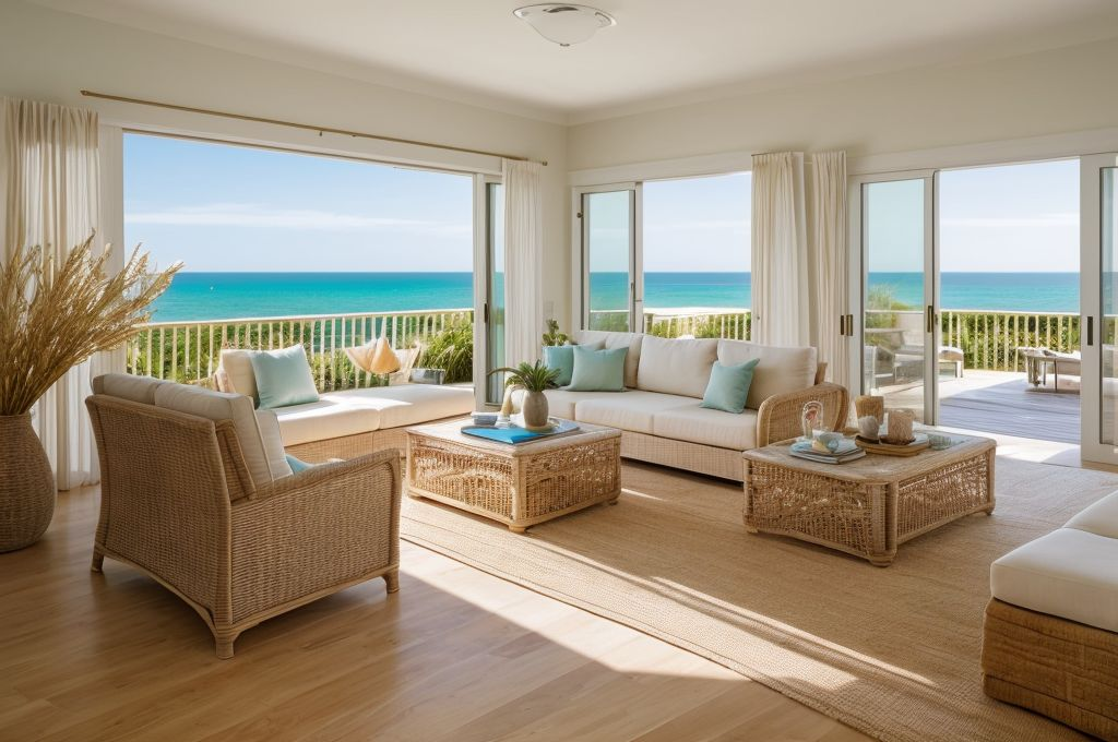 Creating an Eco-friendly Coastal Style: Insights into Natural Materials, Lighting, and Palette Choices in Beach House Interiors
