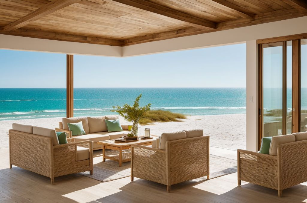 Creating an Eco-friendly Coastal Style: Insights into Natural Materials, Lighting, and Palette Choices in Beach House Interiors
