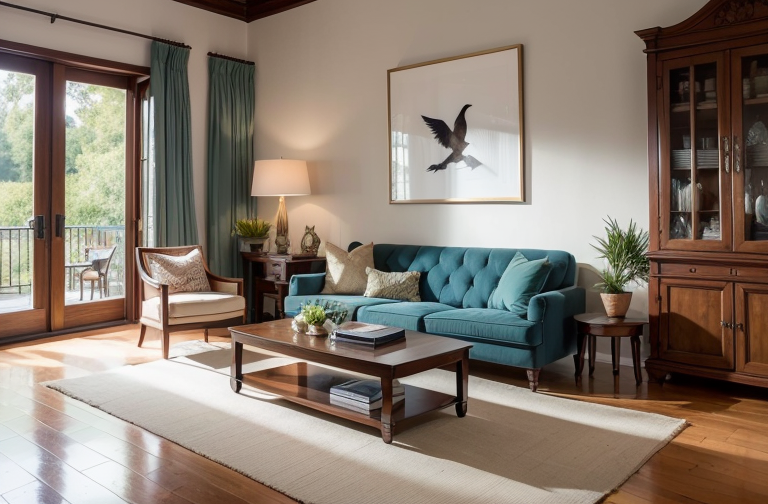 Mastering Modern Aesthetics: Enhancing Home Interiors with Layered Rugs, Artwork, and Natural Elements